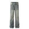 Pantalones vaqueros desgastados estilo retro americano con efecto degradado para hombre, estilo punk callejero, holgados, informales y rectos.
