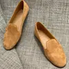 Versão em Couro~Novidade de Verão Estilo Retrô Suede Bico Redondo Slip-On Mocassins, Sapatos Confortáveis Versáteis com Solado Plano para o Dia a Dia