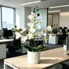 Maceta estilo nórdico con borde blanco con 14 orquídeas Phalaenopsis artificiales, adecuada para decoración de mesa de hotel y restaurante, adorno pequeño de bonsái artificial realista