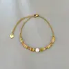 Pulsera Popular Transfronteriza Europea y Americana de Mano, Pulsera Sencilla y Popular de Acero Inoxidable Chapado en Oro de 18 Quilates con Empalme de Piedra Natural Que No Se Desvanece para Mujeres