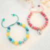 Pulsera Europea y Americana Nueva Piedra de Color Verde Polvo con Cuentas Colgante de Amor Cuerda Trenzada Pulsera para Pareja Tamaño Ajustable