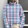 Amazon Temu Estación Independiente Chaqueta Cardigan Suéter Cuello Alto con Estampado de Elementos Cuadros 3D para Mujer E127