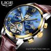 LIGE novo 9813L Tourbillon multifuncional automático mecânico relógio masculino à prova d'água esportivo moda relógio