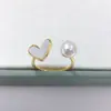 Anel de Pérola de Água Doce Natural, Concha do Mar Natural, Anel de Pérola Fofo em Formato de Coração, Abertura para Atacado, Pulseira Ajustável