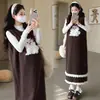 2025 Nuevo Traje de Maternidad Otoño e Invierno Falda Chaleco Jacquard con Dobladillo de Bola de Nieve Dibujos Animados de Longitud Media + Camiseta Básica Aspecto Adelgazante