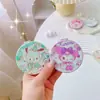 Espejo redondo pequeño de doble cara para niña linda, espejo de maquillaje de dibujos animados de Pu, espejo redondo de corazón de niña, espejo de tocador portátil
