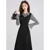 Vestido vintage estilo francés, nueva colección otoño/invierno, diseño elegante, estilo falso dos piezas, adecuado para figuras ligeramente curvilíneas, vestido largo talla grande
