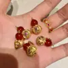 Pendente de Cabacinha com Diamante Inlaid de Ágata Vermelha Olho de Tigre Antigo Estilo Chinês Novo Ouro de Areia Elixir da Fortuna Colar Artesanato da Moda