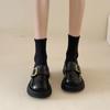 Mocassins Femininos 2023 Estilo Britânico Couro Genuíno Macio Sapatos Femininos da Moda Primavera e Outono Solado Grosso Retrô Slip-On Sapatos de Couro com Solado Grosso para Aumento de Altura