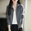 Cárdigan básico versátil para mujer de primavera y otoño, tejido fino de lana, cálido, cuello alto, simple y elegante, doble cremallera