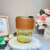 Copo de vidro de bambu moderno com capa, anti-queimadura, copo térmico com canudo, copo para bebidas e café, copo de presente promocional