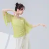 Blusa de Gaze com Manga Curta Borboleta para Dança Clássica Feminina, Traje para Prática de Dança Chinesa, Roupa Etérea para Performance e Treinamento
