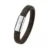 Pulseira Trançada de Couro Genuíno Estilo Retrô com Pingente de Cruz para Homens, Pulseira de Couro Simples com Fecho Magnético, Venda Transfronteiriça Amazon Europeia e Americana