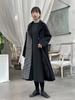 Casaco trench coat de veludo cotelê com forro de fleece, design de costura estilo outono e inverno Yamamoto, comprimento médio, lapela assimétrica de cor contrastante