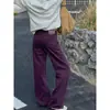 Calça Reta Slim de Cintura Alta Retrô Roxa 2025 Design com Caimento Botão Jeans Slim Casual Feminino