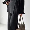 Calça de Tricô Feminina Dongdaemun Coreana de Alta Qualidade com Forro de Fleece Espessada Micro-Flare Estilosa Chique Casual Longa