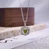 Collar de Plata Esterlina S925 para Mujer Moda Coreana Colgante de Piedra de Cristal Natural Doble Corazón Granate Peridoto Cadena Clavicular
