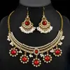 Conjunto de joyas de rubí retro bohemio transfronterizo europeo y americano con cuentas de gota de perla, collar y pendientes exagerados