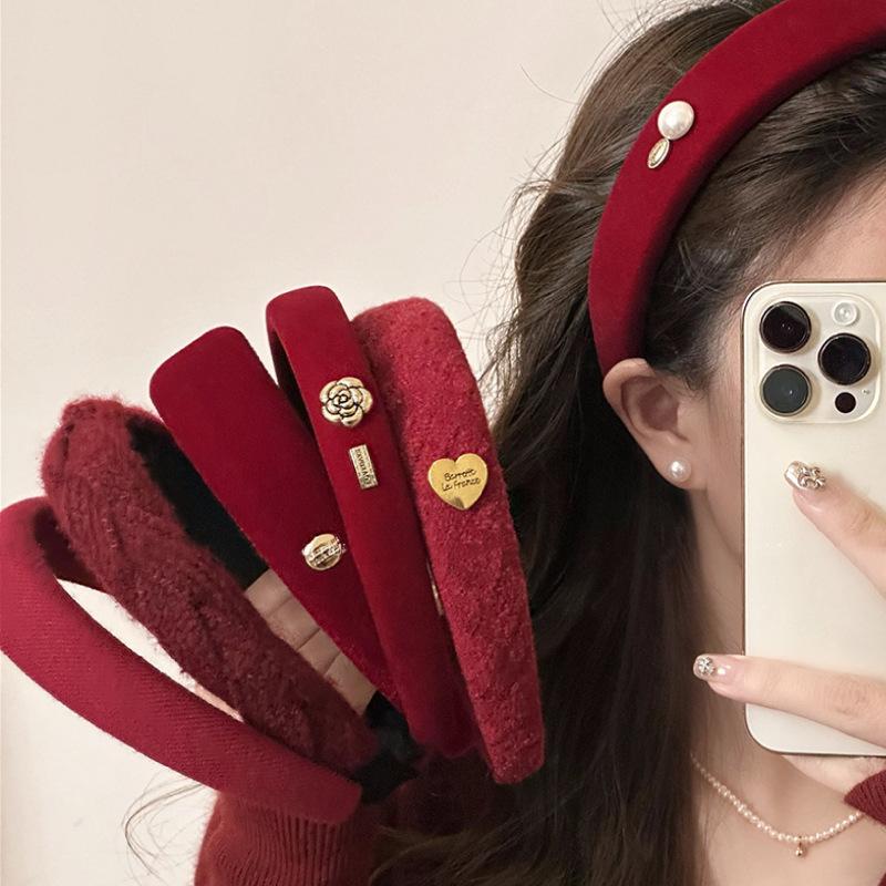 2312211 (1) 红色系秋冬海绵发箍高颅顶高级感头箍女