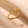 Anillo de Acero Inoxidable Chapado en Oro Transfronterizo para Mujer, Cruz, Luna, Anillo Geométrico Liso, Anillo de Pareja, Patrón Geométrico en Forma de Corazón