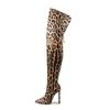 Botas Altas de Animal Print Leopardo Europeas y Americanas con Tacón Alto, Botas Elásticas Extra Largas Hasta la Rodilla, Sexy de Punta Fina que Muestran Piernas Largas y Botas Ajustadas para Mujer