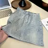 Saia Jeans com Estrela de Cinco Pontas Bordada à Mão com Strass Brilhante para Mulheres, Nova Coleção Verão 2026 Cintura Alta Evasê Emagrecedora Saia Stretch