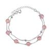 Pulsera de Cristal de Fresa Natural de Doble Capa Cristal Rosa para Mujer Estilo Coreano Sencillo Fresco Estilo Mori Pulsera Flor de Durazno