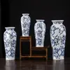 Adornos de Jarrón de Porcelana Azul y Blanco Vintage para Sala de Estar Cerámica para Arreglos Florales Estética de la Dinastía Song Lujo Ligero Sentido Avanzado Jarrón Decorativo para Flores