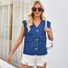 EBay Ropa de mujer transfronteriza europea y americana primavera y verano Nuevo Amazon estación independiente chaleco de mezclilla sin cuello lavado
