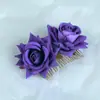 Peine para el cabello de terciopelo rosa transfronterizo, Pasador de pelo vintage para novia, Accesorio para el cabello de doble flor artificial con borde enrollado color burdeos para mujer