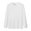 Camiseta Branca de Algodão Puro Manga Longa Tamanho Grande Solta para Mulheres Novo Estilo Camisa para Camadas Internas Top Tendência para Camadas