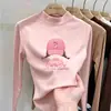 Camada base estampada para meninas, fleece dupla face, outono/inverno, gola alta, manga longa, camiseta interna estilosa e quente para crianças maiores