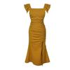 Vestido Largo Hasta la Rodilla 2026 Verano Nuevo Estilo Mangas Acampanadas Elegantes Ajustado Entallado Abertura Cola de Pez Vestido para Mujer 30133