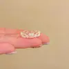 Anillo Abierto Exquisito Brillante de Diamante Perla con Encaje de Pedrería Estilo Coreano para Mujer, Anillo de Moda Versátil de Nicho con Lazo Corona