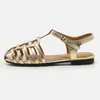 Sandalias Planas Romanas Tejidas a Mano Estilo Retro Punta Abierta Correa Única Versátiles para Viajes Diarios Calzado de Mujer 7006-6