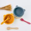 Set de Tazón, Tenedor y Cuchara de Silicona de Dibujos Animados para Bebés y Niños Pequeños, Set de Comida para Bebé Lindo de Oso para Complemento Alimenticio, Vajilla Infantil Set de Dos Piezas