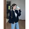 Cárdigan de punto retro con cremallera estilo coreano para mujer, adecuado para primavera, otoño e invierno, con cuello alto, corte holgado, longitud corta, top tipo chaqueta suéter suave y versátil