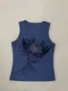 Moda Verão Feminina Transfronteiriça Europeia e Americana 2026 Personalizado com Strass Estampado Body Justo Gola Redonda Camisa Base Esportiva Atacado