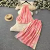 Traje de Vacaciones de Hada Falda Verano 2025 Estilo Francés Top de Tirantes Suaves Cintura Alta Falda Estampada