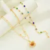 Juego de Collar Apilado de Flor de Diamante Colorida Estilo Europeo y Americano, Cadena Ligera de Lujo para Clavícula para Mujeres, Collar Multicapa de Aleación Chapada en Oro al por Mayor