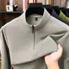 [Lã + Seda] Suéter Camiseta Masculina de Manga Longa com Gola Alta para Meia-Idade e Idosos, Top de Outono