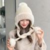 Gorro de punto cálido con pompón de pelo de invierno para montar al aire libre color liso sombrero de lana tendencia mostrar cara gorro de lana pequeño fabricantes de mujeres