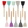 Utensílios de Cozinha Resistentes a Altas Temperaturas com Cabo de Madeira para Uso Doméstico Espátula de Silicone Espátula para Frigideira Antiaderente Colher de Sopa Ferramentas de Confeitaria Conjunto de 12 Peças Atacado