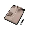 Suéter de Cachemira 100% de Cuello Medio Cardigan para Hombre Suéter con Cremallera Ropa Exterior Engrosada Otoño e Invierno Cachemira Amigable con la Piel Combinación de Colores de Moda