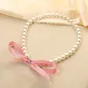 Joyería Europea y Americana Cinta de Lazo Collar Corto Personalidad Costura Perla de Imitación con Cuentas Cadena para Clavícula Collar para Niñas Novia