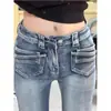 Jeans de Estilo Americano con Bolsillos de Microcampana para Mujer, Nueva Colección de Primavera, Tallas Grandes, Cintura Alta, Adelgazantes, Versátiles, de Pierna Ancha, Largo hasta el Suelo