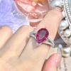 Anillo de Tesoro de Color Sencillo Elegante con Diseño de Lujo Ligero, Anillo de Anillo de Perla en Forma de Gota de Agua de Diamante Azul Marino con Diamante de Carbono Alto y Corindón Rojo para Mujer
