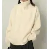 Cardigã de Tricô Cinza Gola Alta Estilo Solto Preguiçoso Top Feminino de Inverno Suéter Versátil Roupa Externa Feminina
