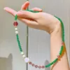 Colar Corrente Clavícula de Alta Qualidade, Leve, Gelo-Transparente, Crisoprásio Verde Imperial, Pérola de Água Doce Natural, Cristal de Morango