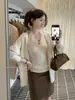 Colección de Otoño Y.JIA: Conjunto de chaleco de canalé estilo coreano, sin espalda, con cuello de amarre + cárdigan de punto holgado para mujer, 519